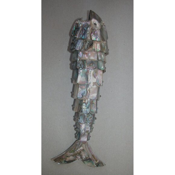 RARE MEX Whimsical Silverplate Abalone Articulated Fish Motif Bottle Opener 8" - Picture 2 of 5